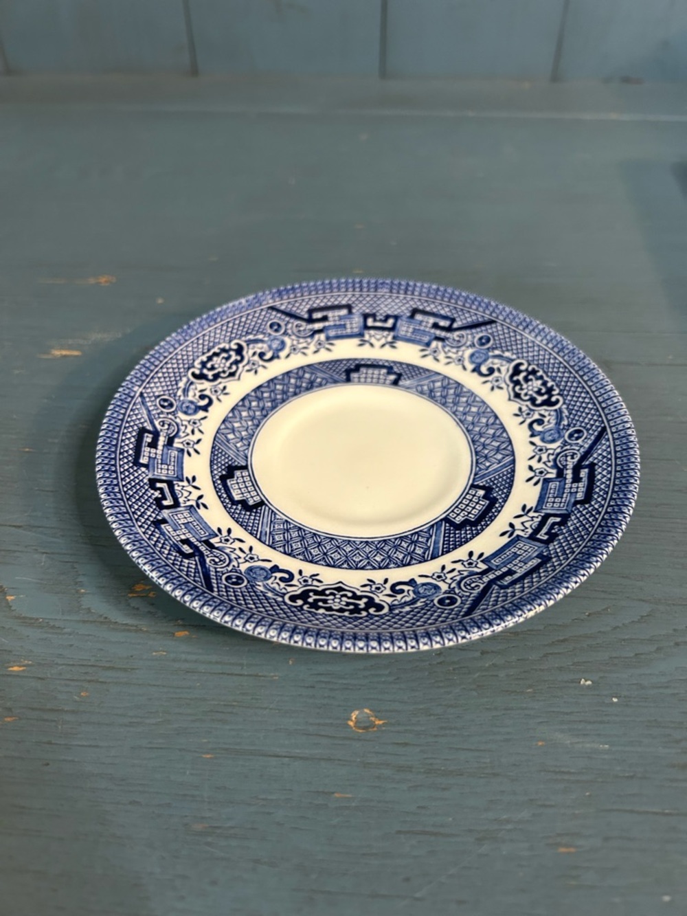 Churchill Blue Willow Blue and White Decorative Porcelain Teacup Saucer